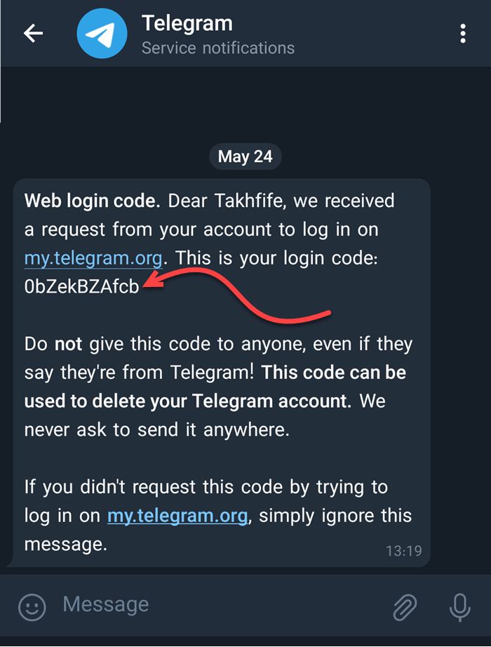 کد دیلیت اکانت تلگرام